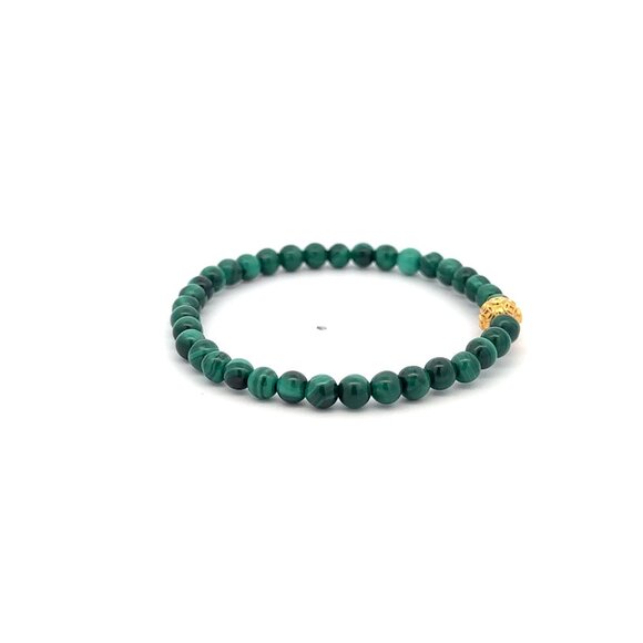 18K Gold Money Coin Ball Charm Bracelet Mini Gemstone Natural Malachite 4mm - Picture 3 of 8